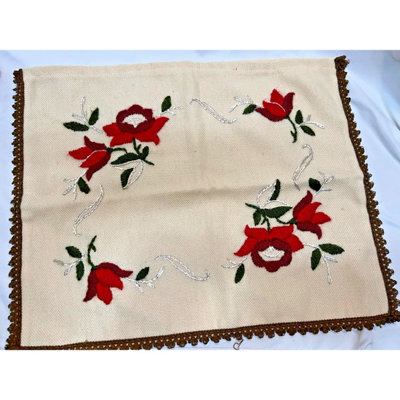 Crewel Embroidered Handmade Pillow Cover Floral 13” X 17” - Picture 1 of 2
